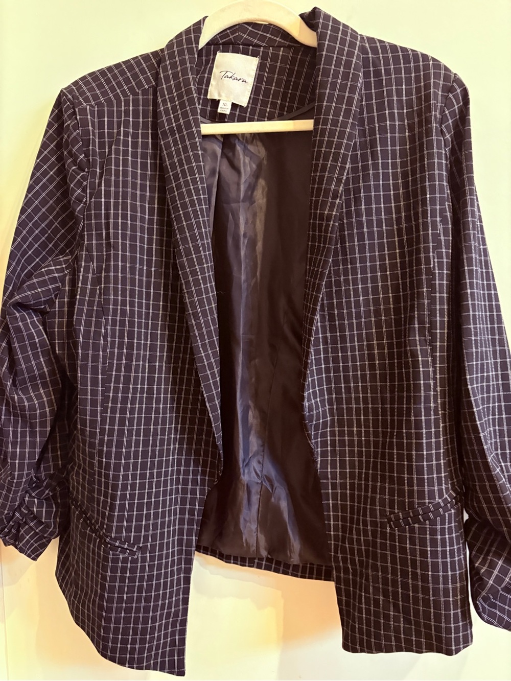 Takara Navy Windowpane Open-Front Blazer